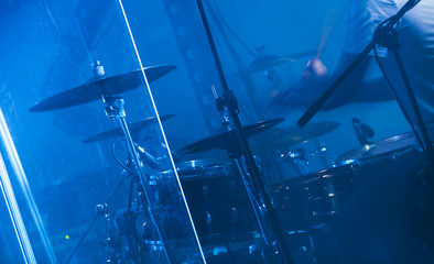 Blue musical photo background, rock drums