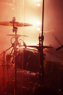 Live rock music background, rock drum set