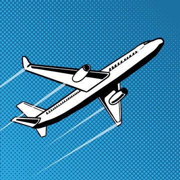 Plane takes off pop art vector illustration