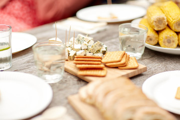 table with food for dinner at summer garden party