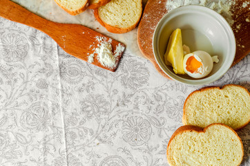 On the table cooked ingredients for baking.