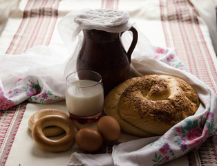 Country Breakfast. milk muffin eggs