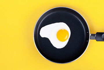 fried eggs in a pan of eggs on a yellow background
