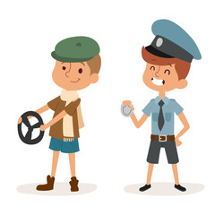 cartoon profession kids children vector set illustration person childhood policeman driver uniform worker character