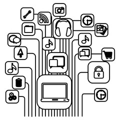 figure computer icons connections, vector illustraction design