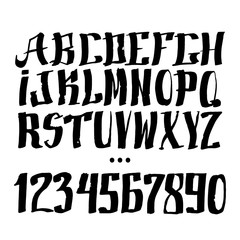 Graphic Font for your design. Hand drawn calligraphy lettering alphabet. Stylish letters with in figures. Vector illustration.
