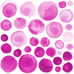 Set of watercolor violet, dark purple circles.
