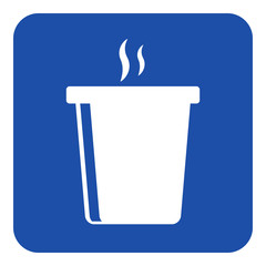 blue, white sign - hot fastfood drink with smoke