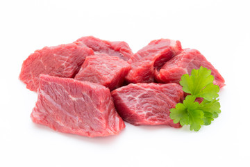 fresh meat on slice on the white background.