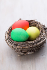 Easter eggs in the nest. Spring discount card.