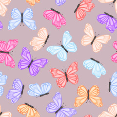 Seamless background of colored butterflies. Pattern.