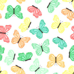 Fototapeta na wymiar Seamless background of colored butterflies. Pattern.