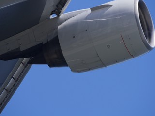 Closeup of airplane landing