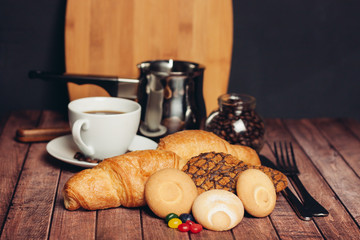 coffee mug tea sweet croissant dessert, bun,