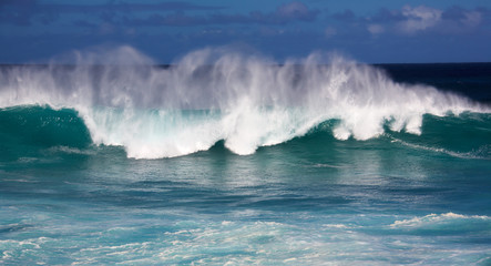 Large waves from winter swells on the coast of Maui, Hawaii.