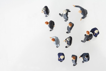 High angle view of a group of businessmen figurines