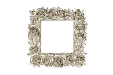 Champagne picture frame with rose decor, clipping path included.