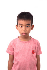Portrait of Asian boy on white background.