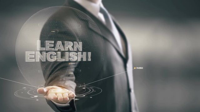 Learn English Hologram Concept Businessman Holding in Hand