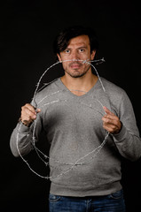 Man in Hamlet attitude