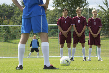 Free kick situation during soccer game
