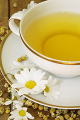 Chamomile blossoms and tea