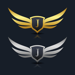Wings Shield Letter J Logo Template 