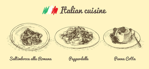 Italian menu monochrome illustration.