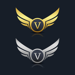 Wings Shield Letter V Logo Template 