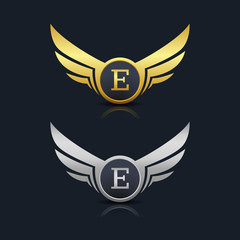 Wings Shield Letter E Logo Template 