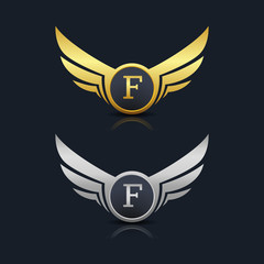 Wings Shield Letter F Logo Template 
