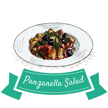 Panzanella Salad colorful illustration.