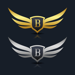 Wings Shield Letter B Logo Template 