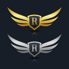 Obraz premium Wings Shield Letter R Logo Template 