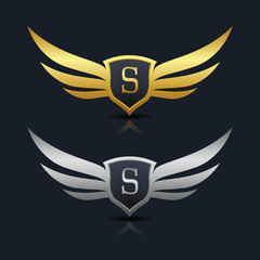 Wings Shield Letter S Logo Template 