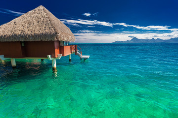 Overwater bungalows with best beach for snorkeling, Tahiti
