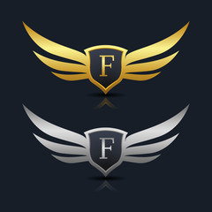 Wings Shield Letter F Logo Template 