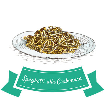 Spaghetti alla Carbonara colorful illustration.