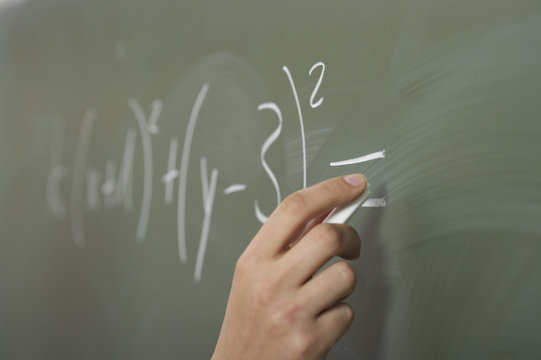 Mathematic formulas written on a board