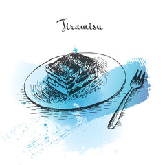 Tiramisu watercolor effect illustration.