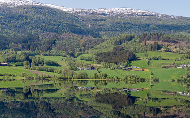 Vangsvatnet, mirror lake at Voss, Norway.