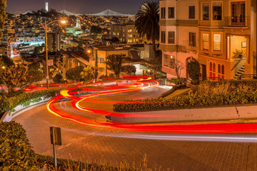 Lombard Street at Night - A night view of Lombard Street, the steepest and crookedest street, in Russian Hill neighborhood of San Francisco, California, USA. 