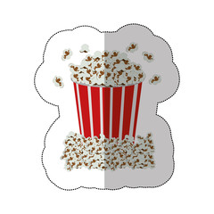 color background sticker of popcorn container vector illustration