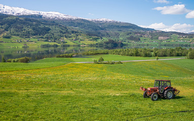 Naklejka premium Small village at Vangsvatnet lake, Voss , Norway.