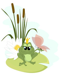 A cute cartoon frog Princess with a butterfly