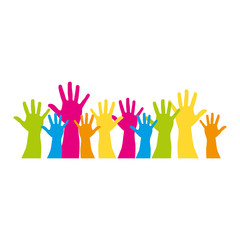 color silhouette with multicolor support hands vector illustration