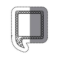 monochrome sticker of square speech with tail and contour of dots vector illustration