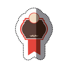 color sticker with heraldic rounded square with ribbon in bottom side vector illustration