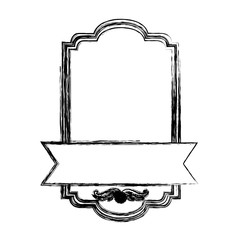 monochrome sketch with heraldic rectangle and ribbon in center side vector illustration