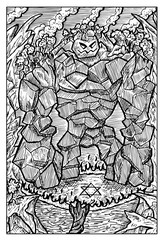 Golem, stone monster. Engraved fantasy illustration. See all collection in my portfolio